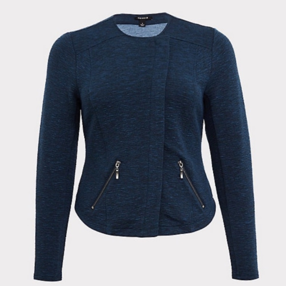 Torrid Blue Knit ZIP Moro Jacket